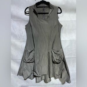 Sun Kim Parachute Exposed Zip Dress Gray Sz M Pockets Lagenlook Oversized ME301